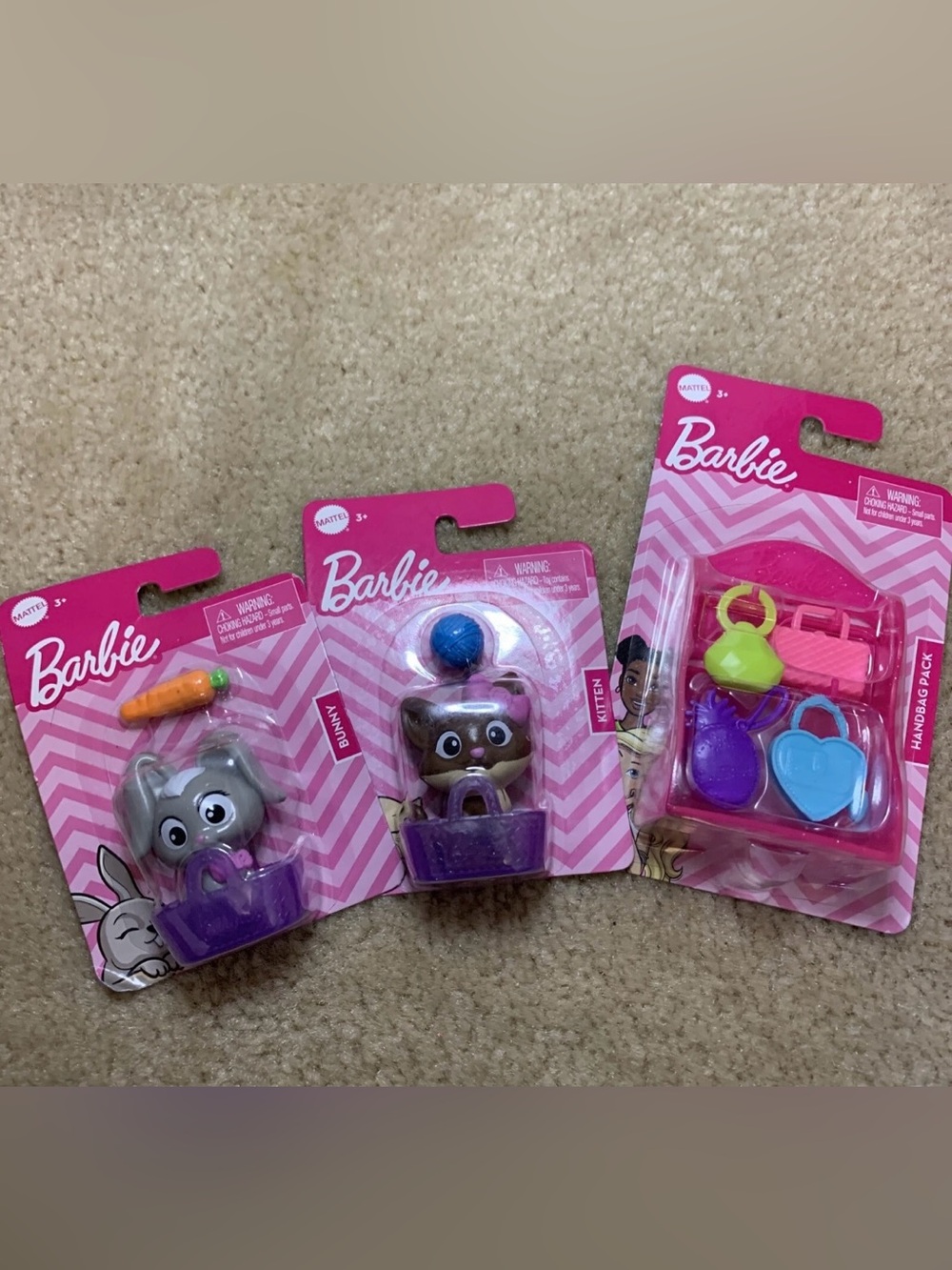 3 Piece Barbie Pet/Accessories Collectible Mini Figures by Mattel